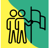 Ikonografika - dva možica z zastavo na rumeno zeleni podlagi.