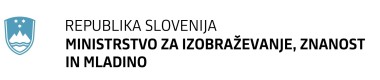 ob slovenskem grbu, ki je obarvan modro, je napis Ministrtsvo za izobraževanje, znanost in mladino