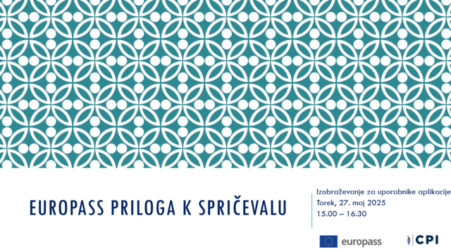 Plakat z datumom izvedbe delavnice Europass za uporabnike aplikacije za izdajo prilog k spričevalu