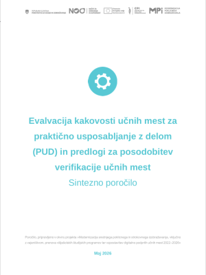 Naslovnica gradiva Evalvacija kakovosti učnih mest za praktično usposabljanje z delom (PUD) in predlogi za posodobitev verifikacije učnih mest - Sintezno poročilo
