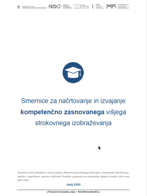 Naslovnica gradiva Smernice za načrtovanje in izvajanje kompetenčno zasnovanega višjega strokovnega izobraževanja