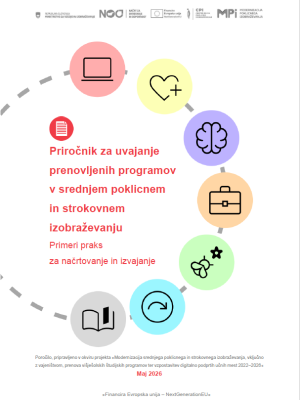 Naslovnica gradiva Priročnik za uvajanje prenovljenih programov v srednjem poklicnem in strokovnem izobraževanju – Primeri praks za načrtovanje in izvajanje