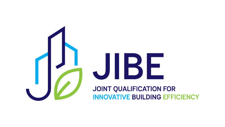 Logotip projekta JIBE, levo modrozelen logotip, desno napis jibe, spodaj izpisan celotno ime projekta.